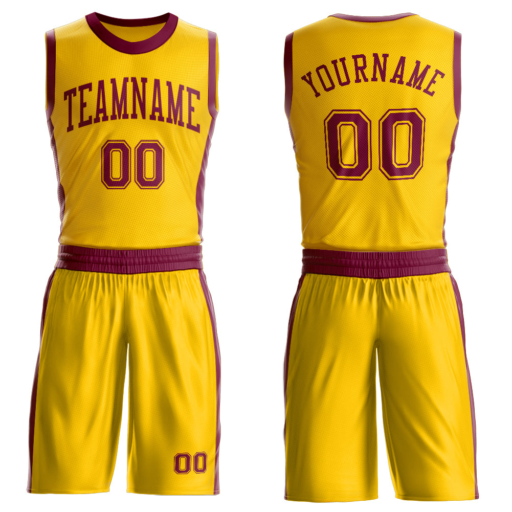 Custom Gold Maroon Round Neck Basketball Uniform Jersey