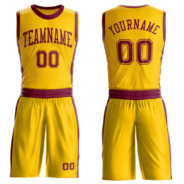 Custom Gold Maroon Round Neck Basketball Uniform Jersey