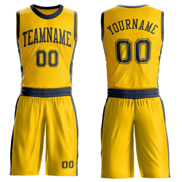 Custom Gold Navy Round Neck Basketball Uniform Jersey