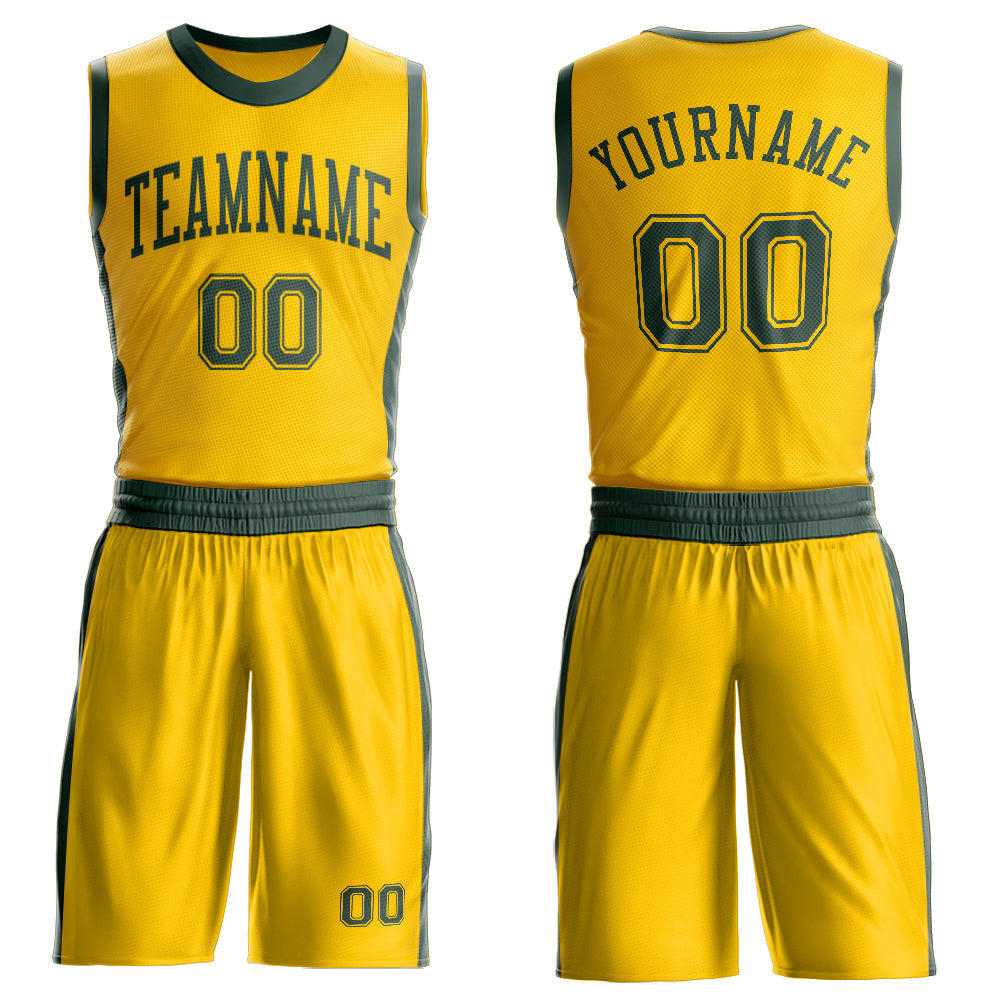Custom Gold Green Round Neck Basketball Uniform Jersey
