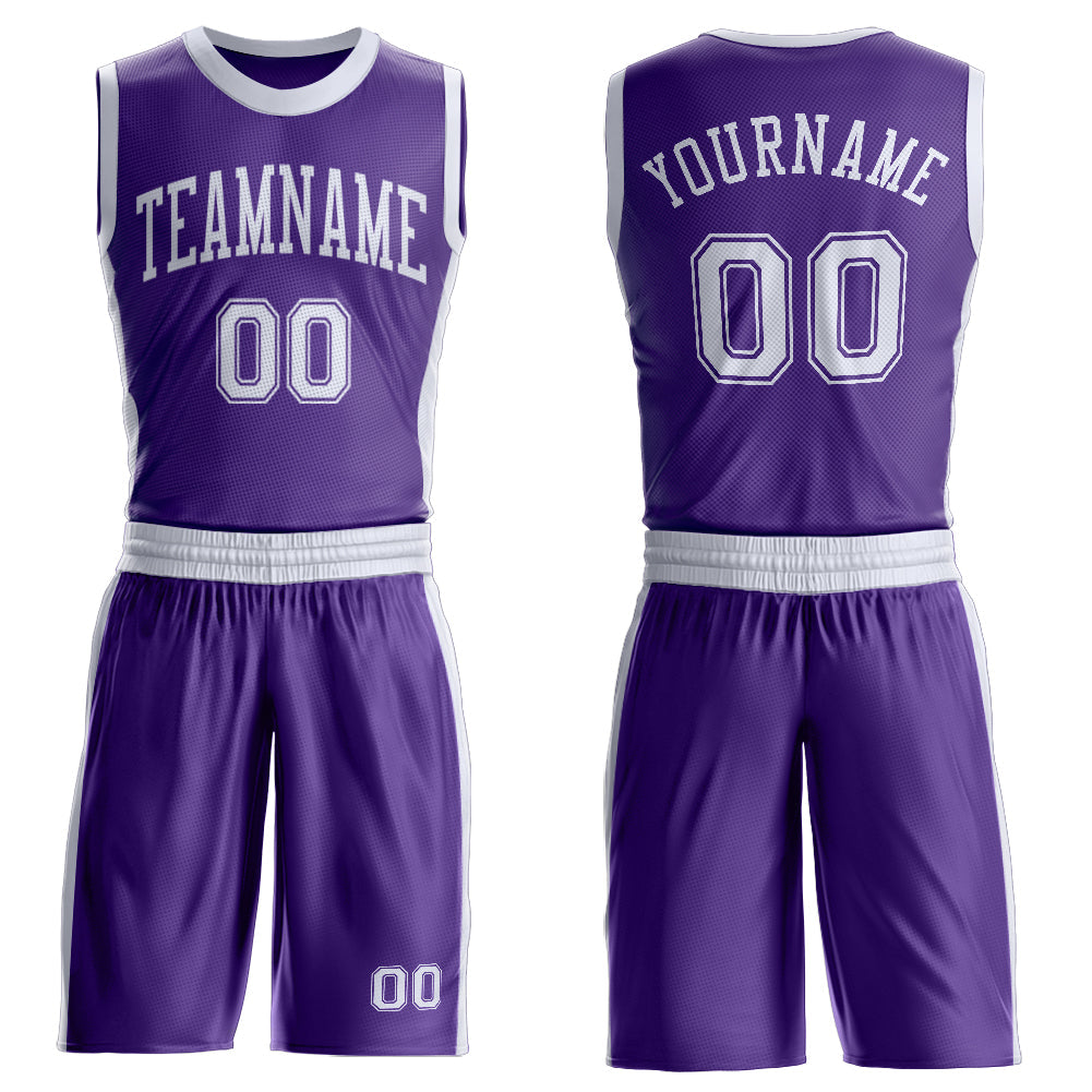 Custom Purple White Round Neck Basketball Uniform Jersey