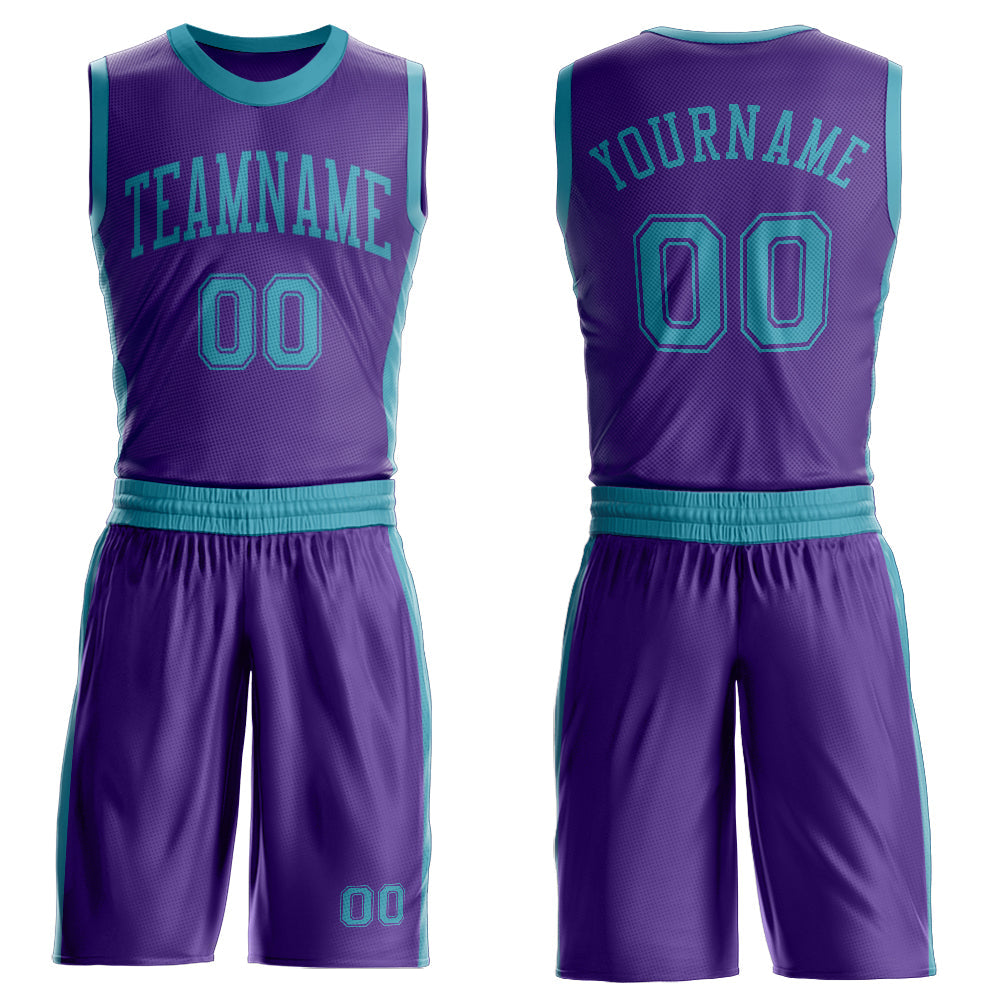 Custom Purple Teal Round Neck Basketball Uniform Jersey