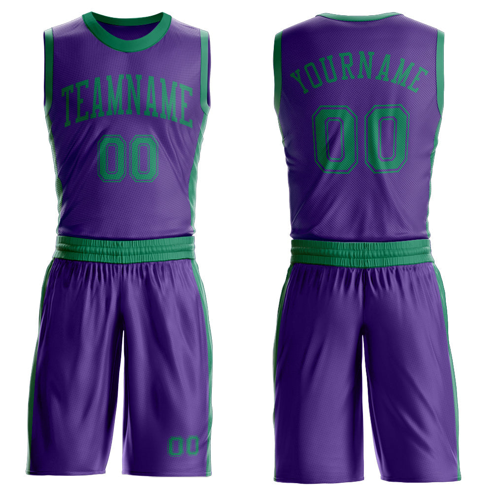 Custom Purple Kelly Green Round Neck Basketball Uniform Jersey