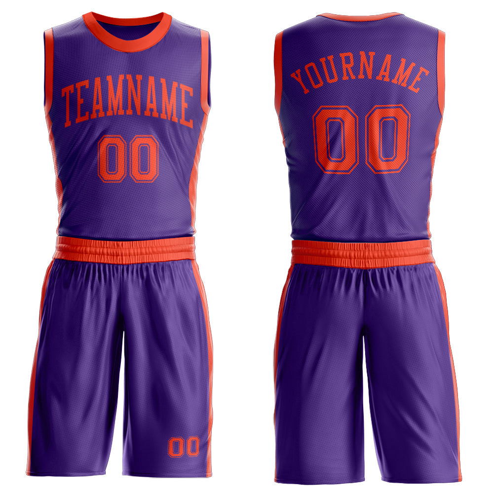 Custom Purple Orange Round Neck Basketball Uniform Jersey