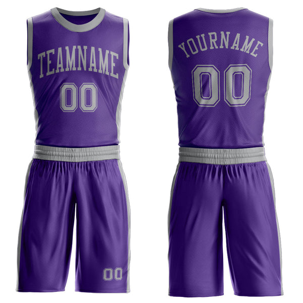 Custom Purple Gray Round Neck Basketball Uniform Jersey