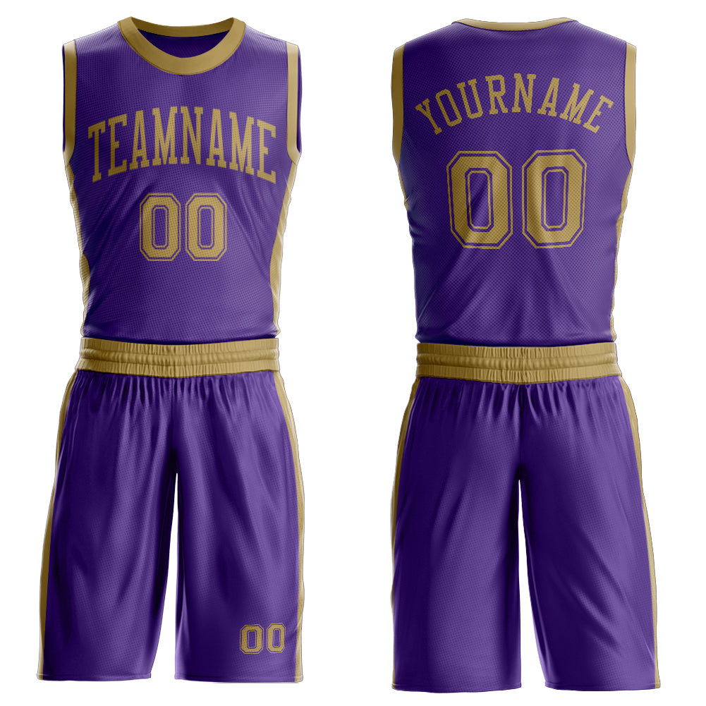 Custom Purple Old Gold Round Neck Basketball Uniform Jersey