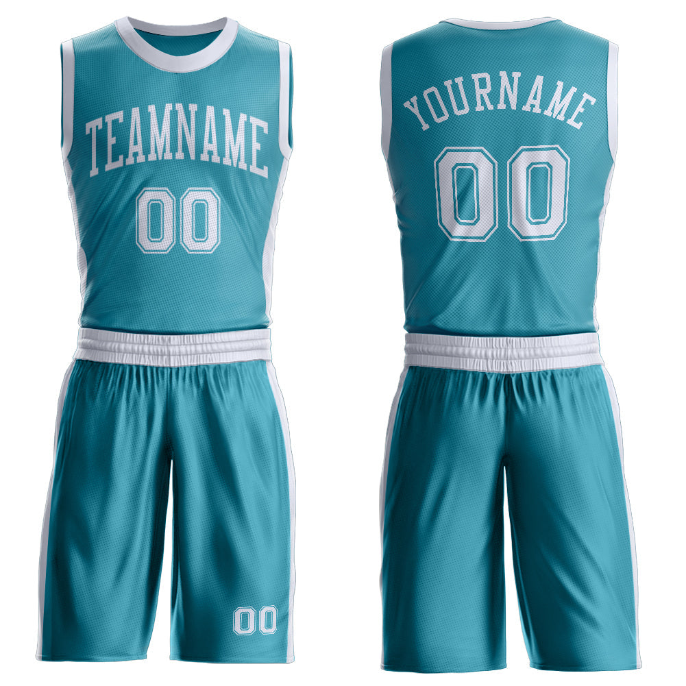 Custom Teal White Round Neck Basketball Uniform Jersey