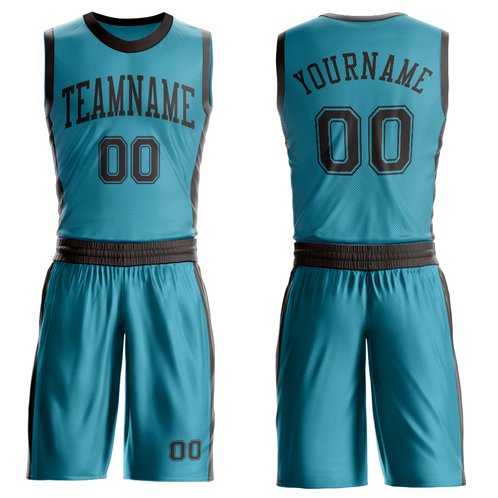 Custom Teal Brown Round Neck Basketball Uniform Jersey