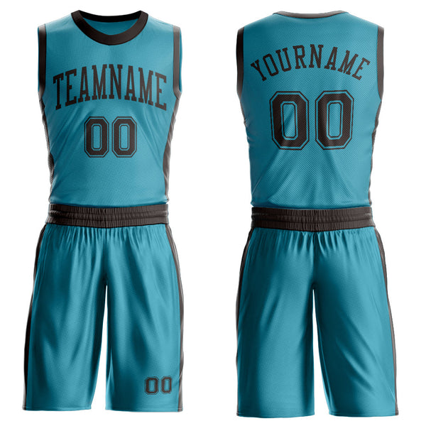 Custom Teal Brown Round Neck Basketball Uniform Jersey
