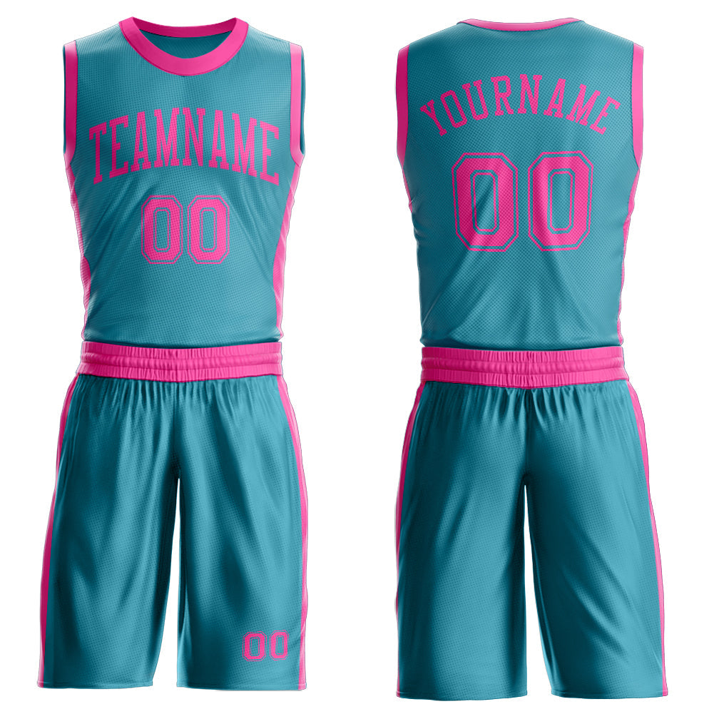 Custom Teal Pink Round Neck Basketball Uniform Jersey