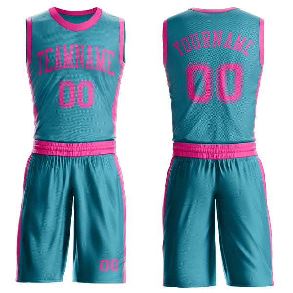 Custom Teal Pink Round Neck Basketball Uniform Jersey
