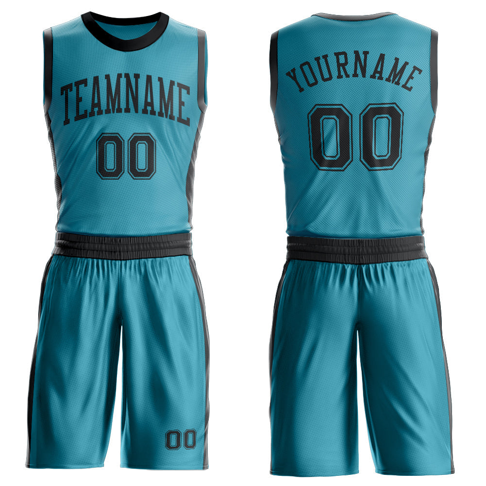 Custom Teal Black Round Neck Basketball Uniform Jersey