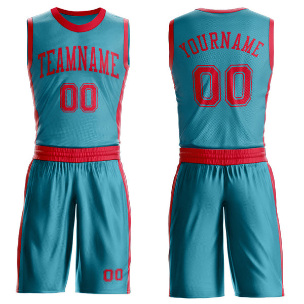Custom Teal Red Round Neck Basketball Uniform Jersey