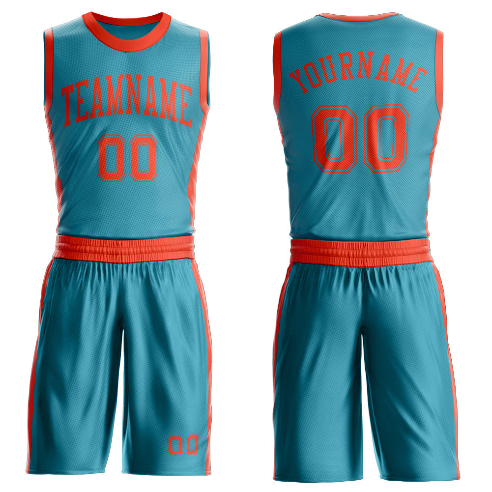 Custom Teal Orange Round Neck Basketball Uniform Jersey