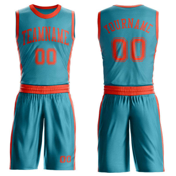 Custom Teal Orange Round Neck Basketball Uniform Jersey