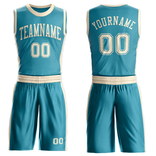 Custom Teal Cream Round Neck Basketball Uniform Jersey