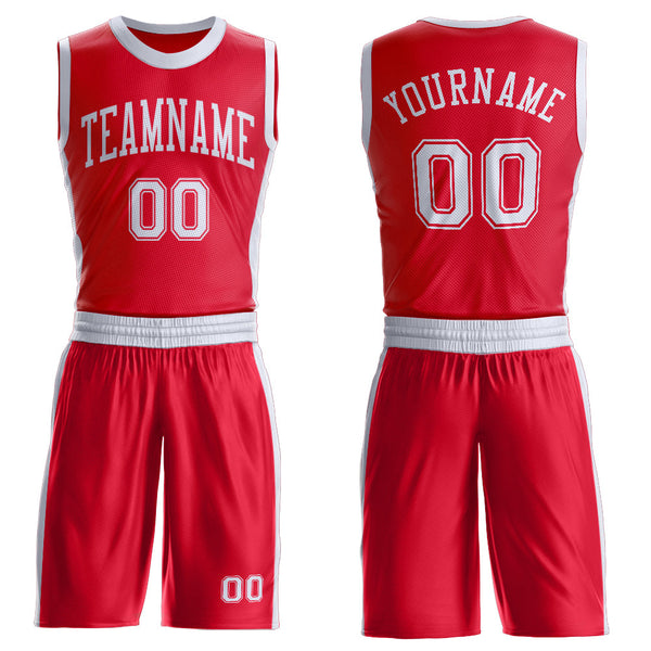 Custom Red White Round Neck Basketball Uniform Jersey