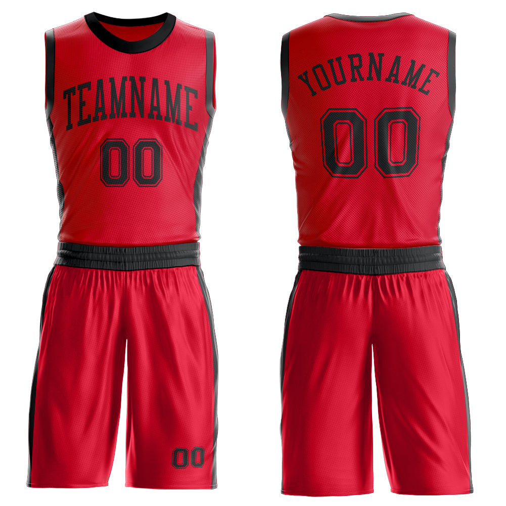 Custom Red Black Round Neck Basketball Uniform Jersey
