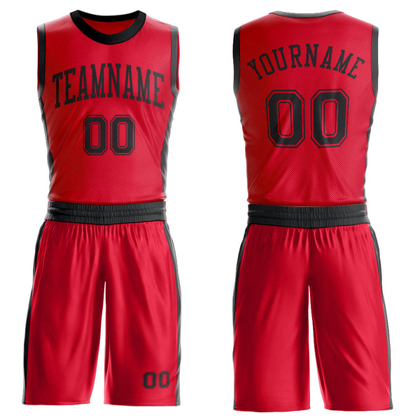 Custom Red Black Round Neck Basketball Uniform Jersey