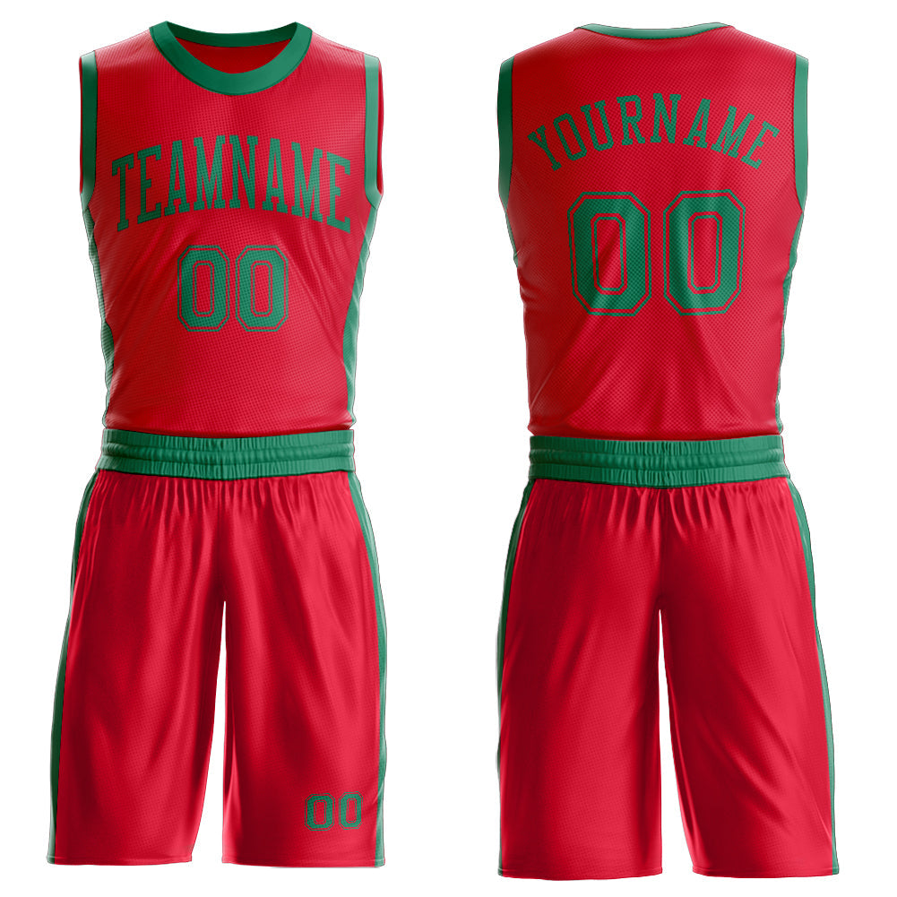 Custom Red Kelly Green Round Neck Basketball Uniform Jersey