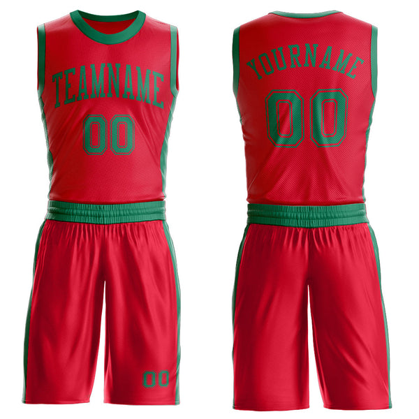 Custom Red Kelly Green Round Neck Basketball Uniform Jersey