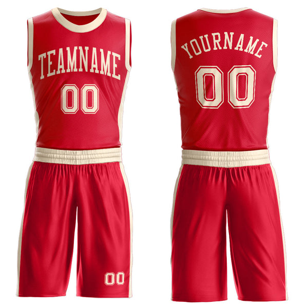 Custom Red Cream Round Neck Basketball Uniform Jersey