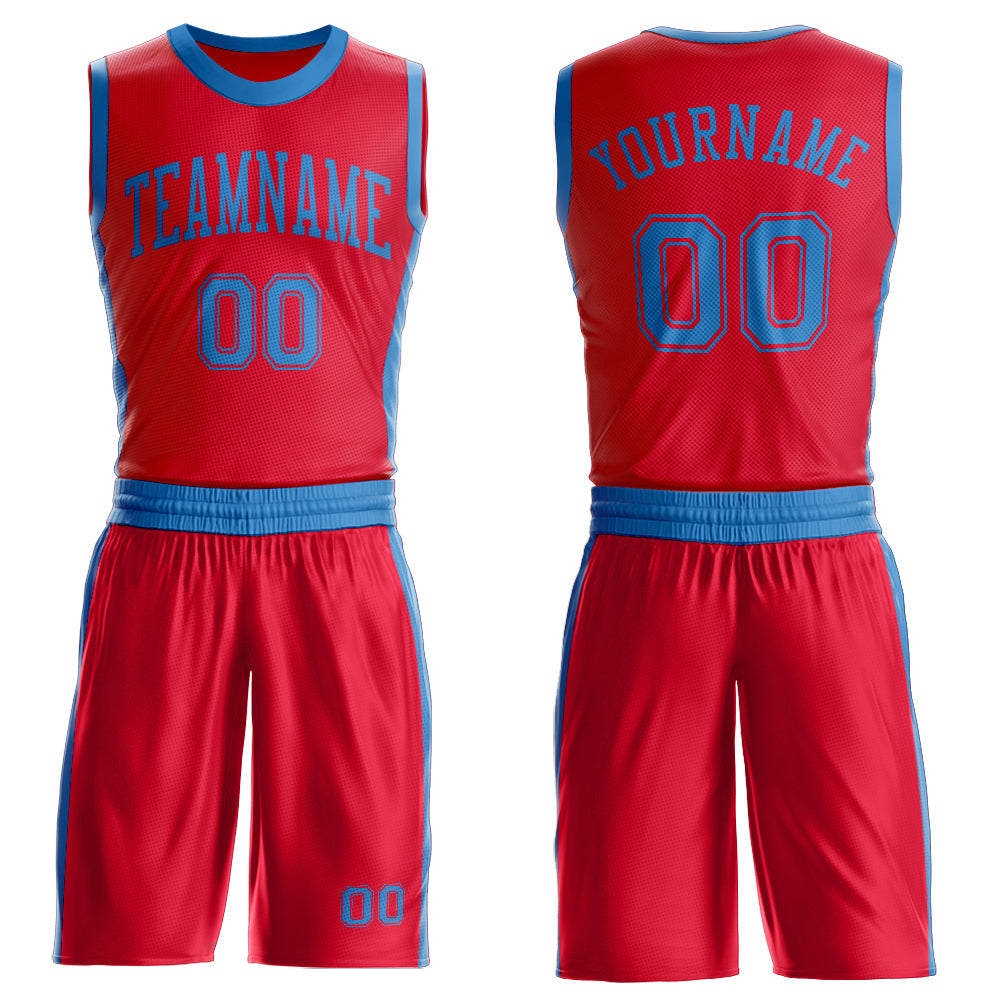 Custom Red Blue Round Neck Basketball Uniform Jersey