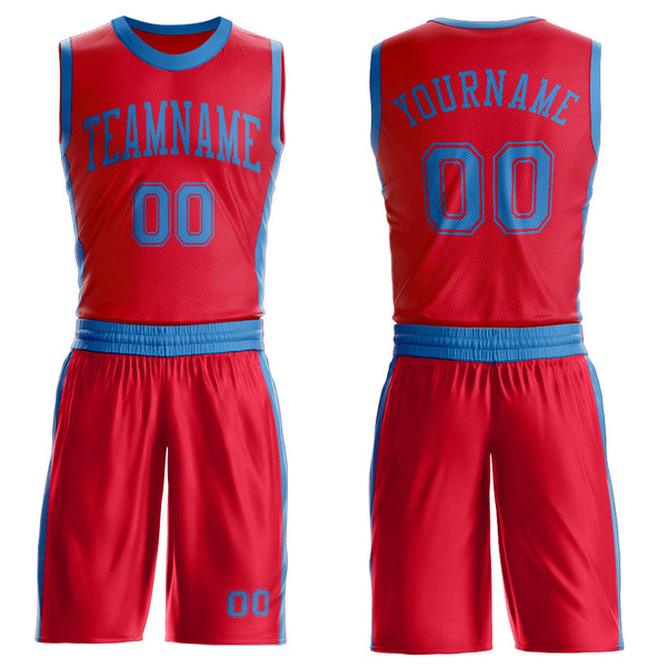 Custom Red Blue Round Neck Basketball Uniform Jersey