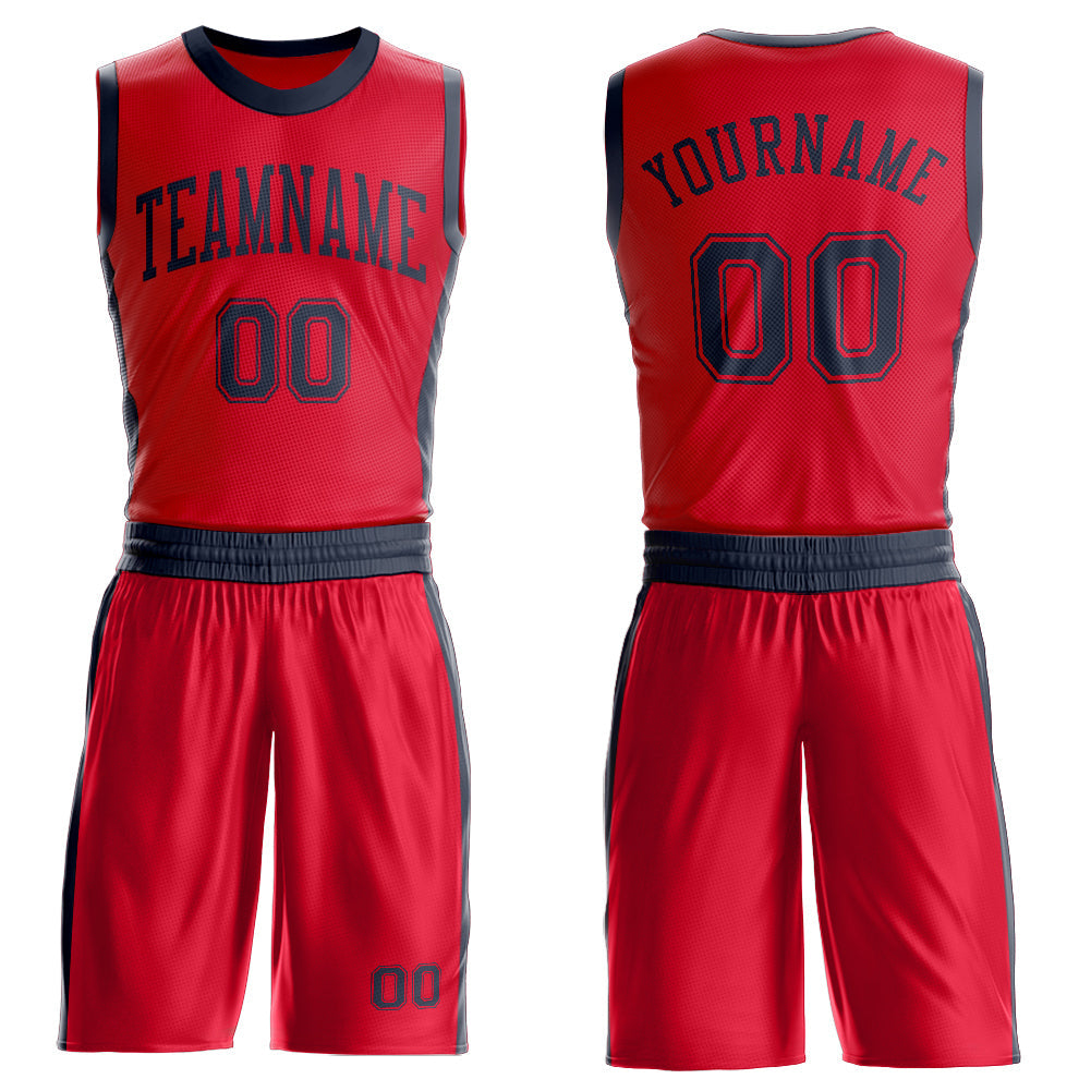 Custom Red Navy Round Neck Basketball Uniform Jersey