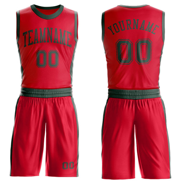 Custom Red Green Round Neck Basketball Uniform Jersey