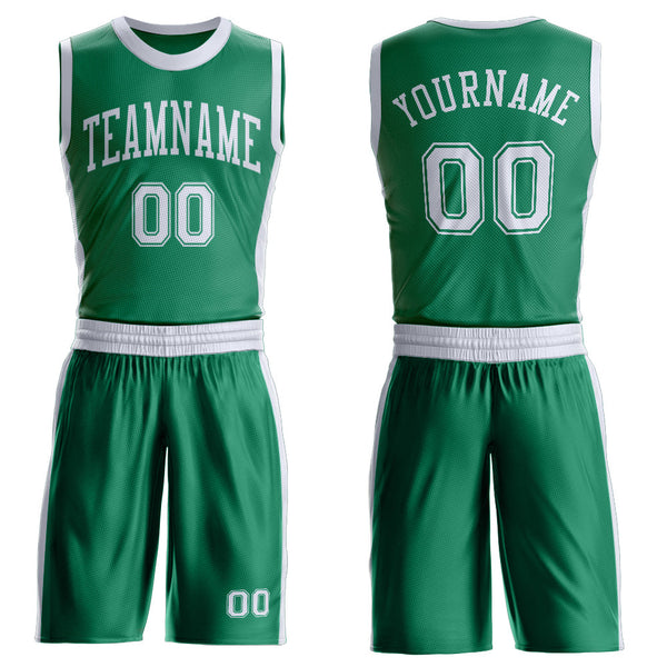 Custom Kelly Green White Round Neck Basketball Uniform Jersey