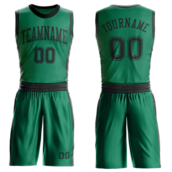 Custom Kelly Green Black Round Neck Basketball Uniform Jersey