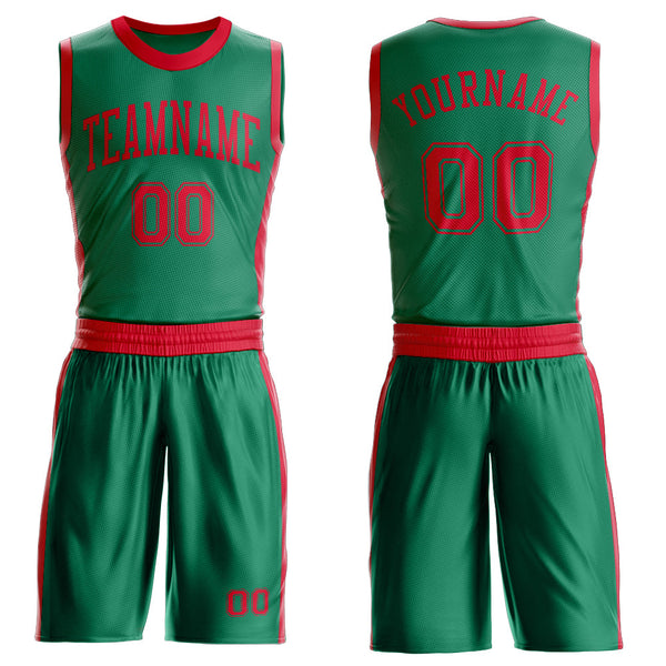 Custom Kelly Green Red Round Neck Basketball Uniform Jersey