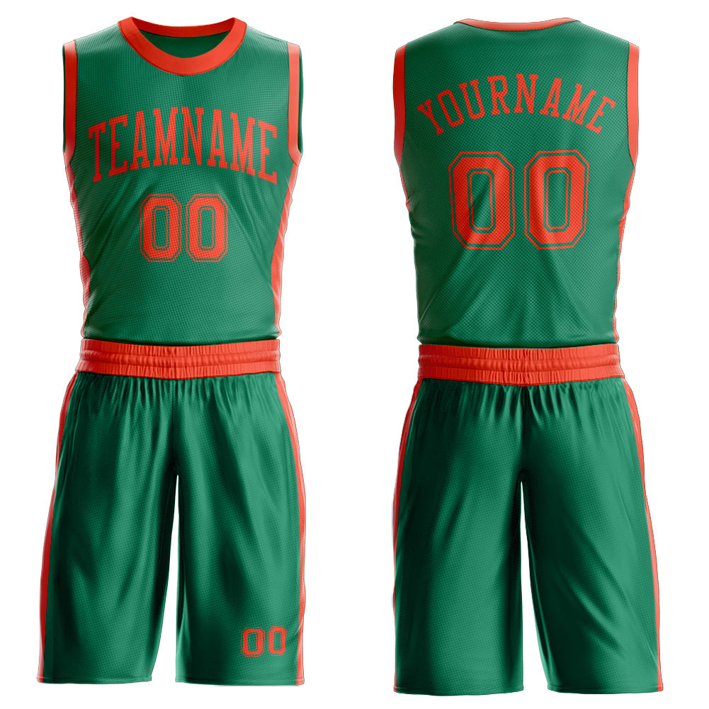 Custom Kelly Green Orange Round Neck Basketball Uniform Jersey