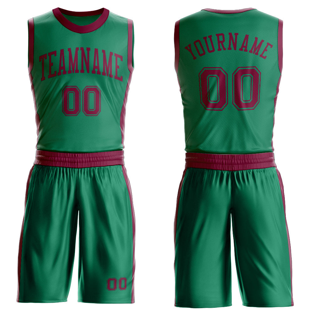 Custom Kelly Green Maroon Round Neck Basketball Uniform Jersey