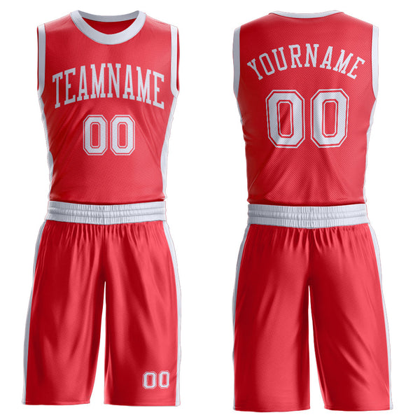 Custom Fire Red White Round Neck Basketball Uniform Jersey