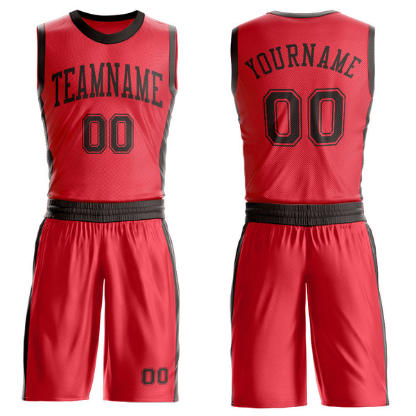 Custom Fire Red Brown Round Neck Basketball Uniform Jersey