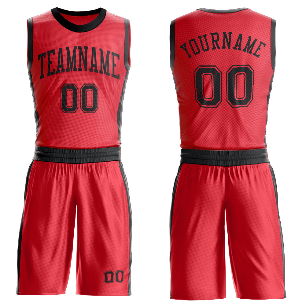 Custom Fire Red Black Round Neck Basketball Uniform Jersey