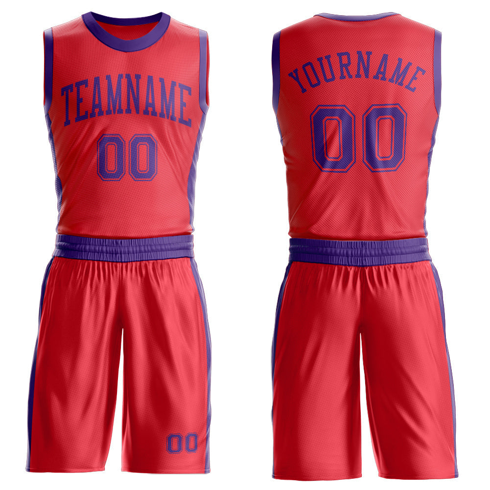 Custom Fire Red Purple Round Neck Basketball Uniform Jersey