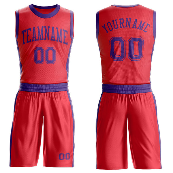 Custom Fire Red Purple Round Neck Basketball Uniform Jersey