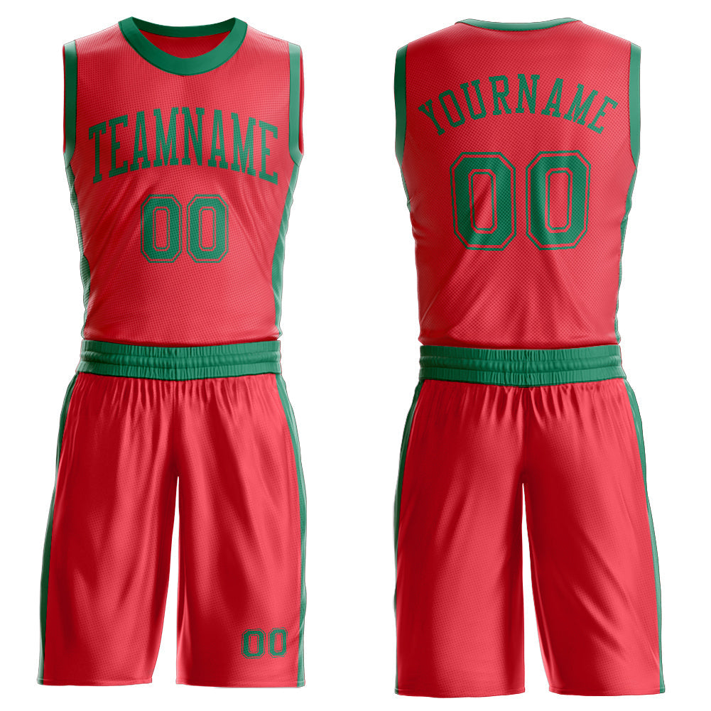 Custom Fire Red Kelly Green Round Neck Basketball Uniform Jersey