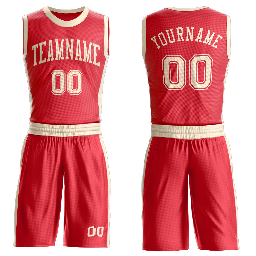 Custom Fire Red Cream Round Neck Basketball Uniform Jersey