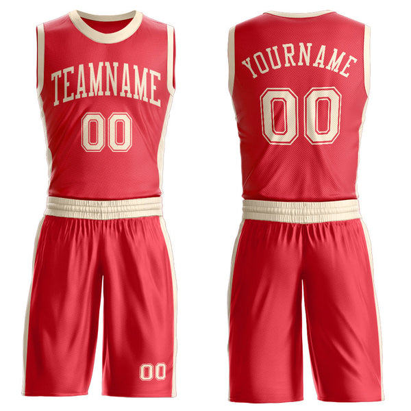 Custom Fire Red Cream Round Neck Basketball Uniform Jersey