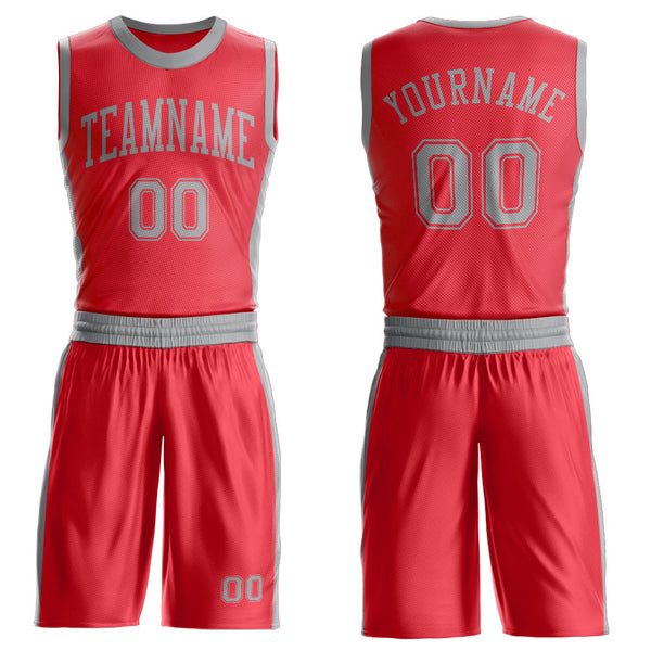Custom Fire Red Gray Round Neck Basketball Uniform Jersey