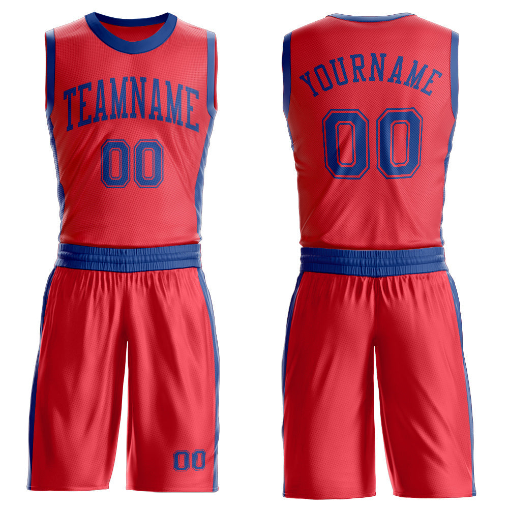 Custom Fire Red Royal Round Neck Basketball Uniform Jersey
