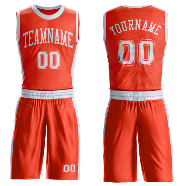 Custom Orange White Round Neck Basketball Uniform Jersey