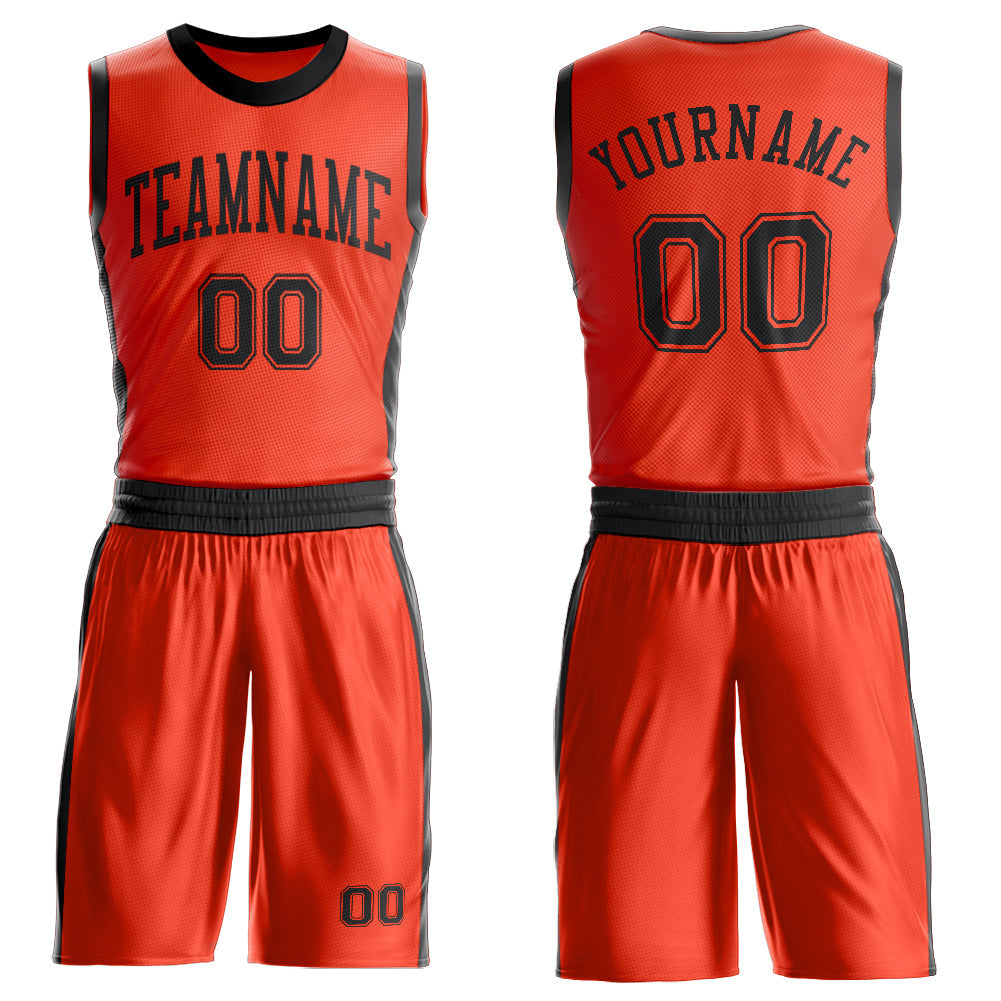Custom Orange Black Round Neck Basketball Uniform Jersey