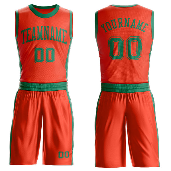 Custom Orange Kelly Green Round Neck Basketball Uniform Jersey