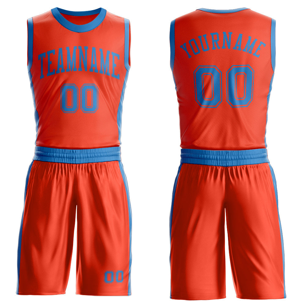Custom Orange Blue Round Neck Basketball Uniform Jersey