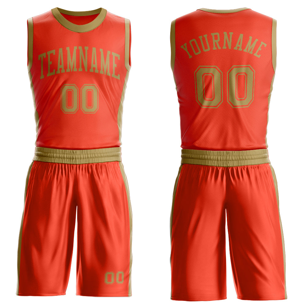 Custom Orange Old Gold Round Neck Basketball Uniform Jersey